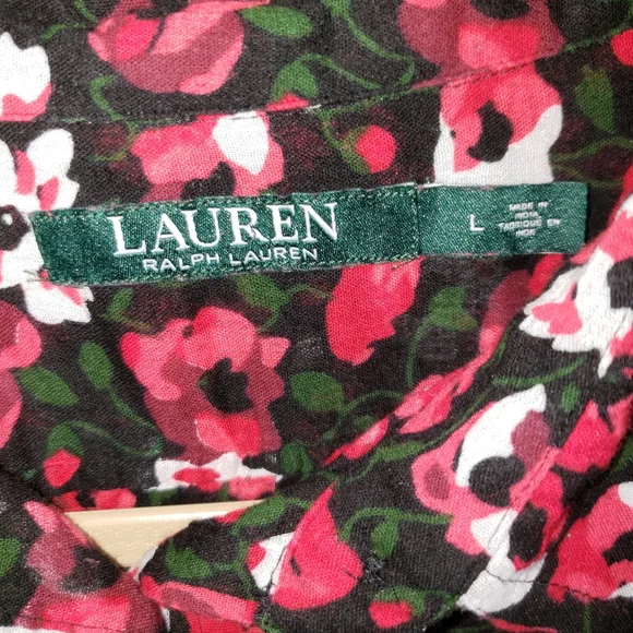 NWOT Ralph Lauren red pink & black floral button down blouse top Womens Large - Picture 4 of 6